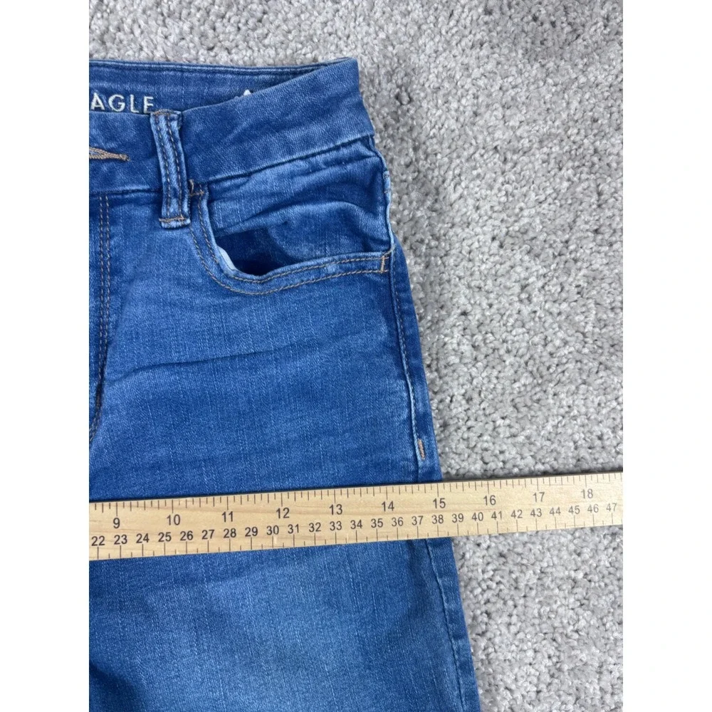 American Eagle Ne(X)t Level Stretch Jeggings‎ Blue Wash Distressed Hem Size 2